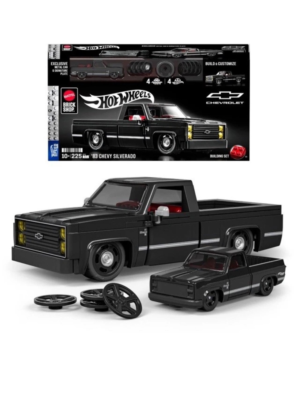 Mattel Hot Wheels Brick Shop '83 Chevy Silverado Black with Red Interior